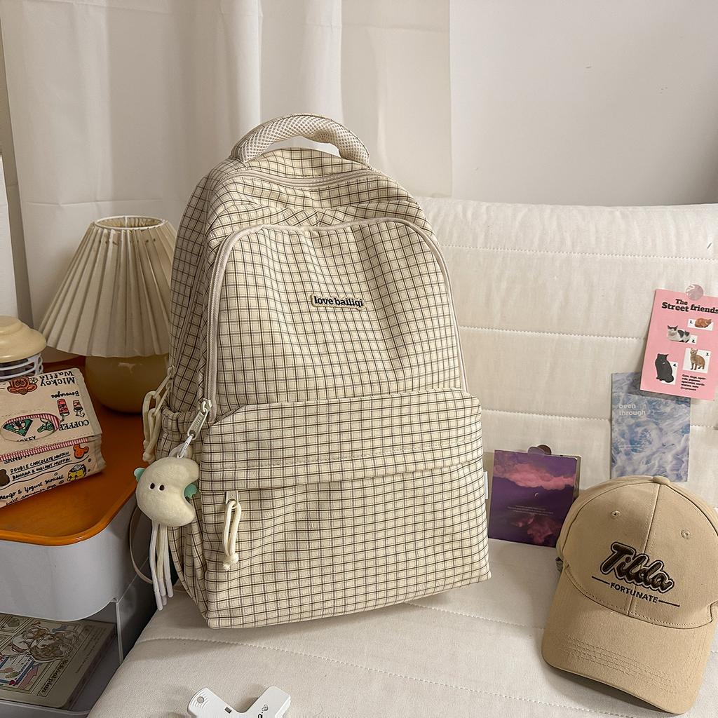 Schoolbag Casual Plaid Large Capacity Simple Fresh Lightweight Versatile Design Schoolbag College Student Junior High School Student Backpack