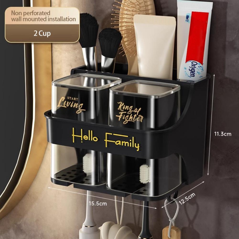 

Новый черный держатель для зубных щеток со стаканом, без гвоздей, диспенсер для зубной пасты, настенный держатель для хранения, ванная комната
