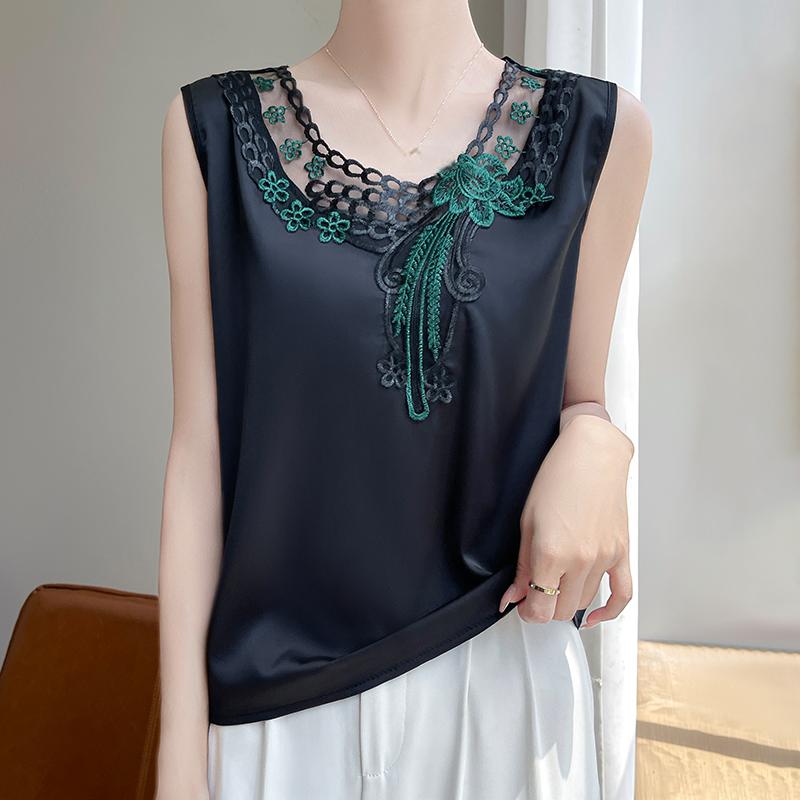 Summer Women's Vest New Ice Silk Mulberry Silk Sling 50% Silk 50% Polyester Fiber Blended Breathable Small Shirt
