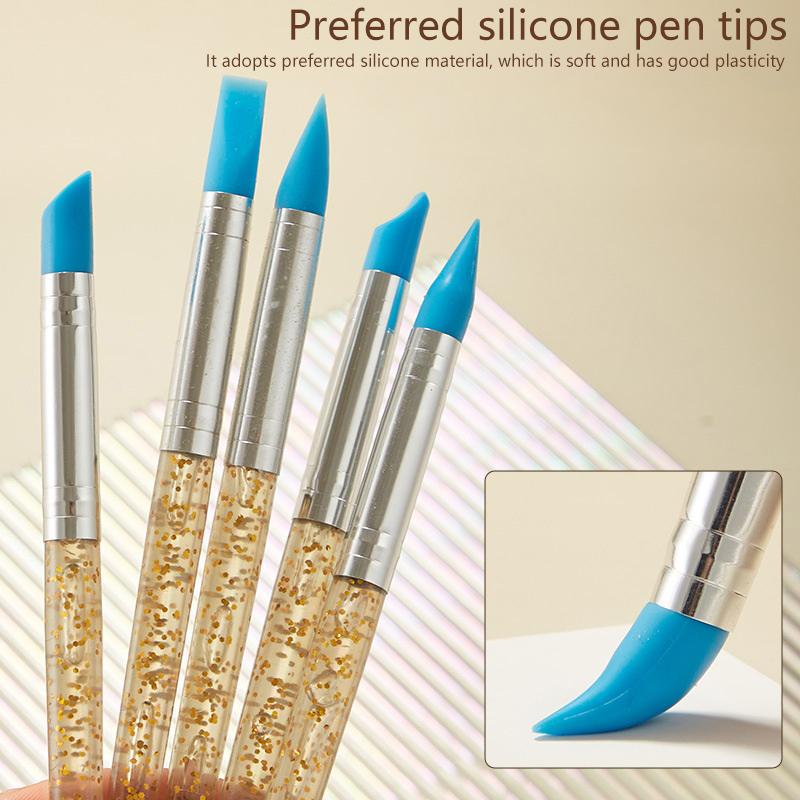 5 Stück/Set Silikon Nail Art Stift Pinsel UV Gel Politur Spitze 3D Bild DIY Punktier Politur Pinsel Skulptur Stift DIY Maniküre Werkzeug