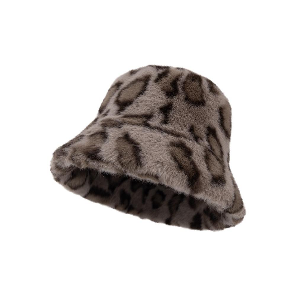 Faux Fur Plush Fisherman Hat Leopard Print Panama Hat Cozy Fluffy Fur Hat For Women Girls