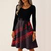 Women's Casual Vintage Halloween Dress Long Sleeve Round Neck Ghost Print Retro Style Midi Dress with Waist Tie for Daily Wear