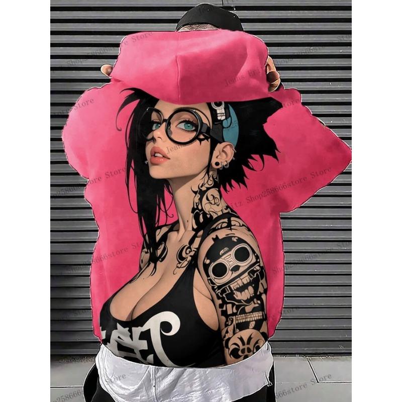 Anime Girl Back Pattern Sweatshirt Casual Long Sleeve Hooded Pullover 3D Printing Women Top Fashion Oversized Men's Hoodies