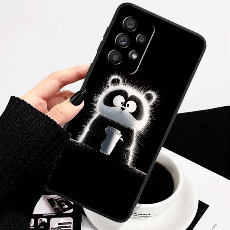 Anime cartoon cat illustration For Samsung A73 A72 A71 A55 A54 A53 A52 A51 A13 A22 A16 A15 A12 A14 A26 A07 5G Black Phone Case