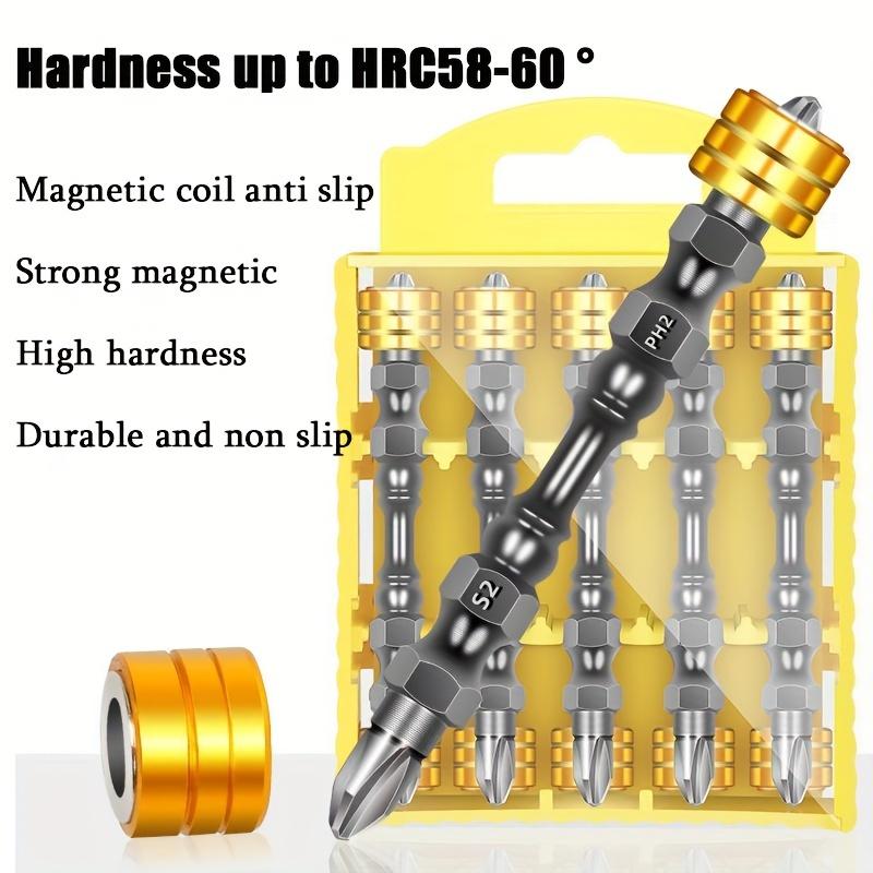 5pcs PH2 Hardness 65mm/110mm Double Cross Head Magnetic Electric Screwdriver Bit Phillips Screw Driver With Ring,Yellow