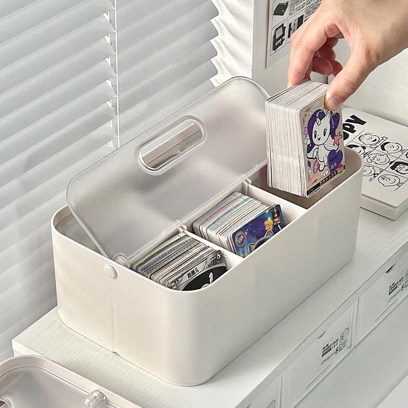 Card Storage Box with Lid, Multi-Compartment Trading Card Organizer Holder for Collectible Cards, Photo Cards, and Gaming Cards