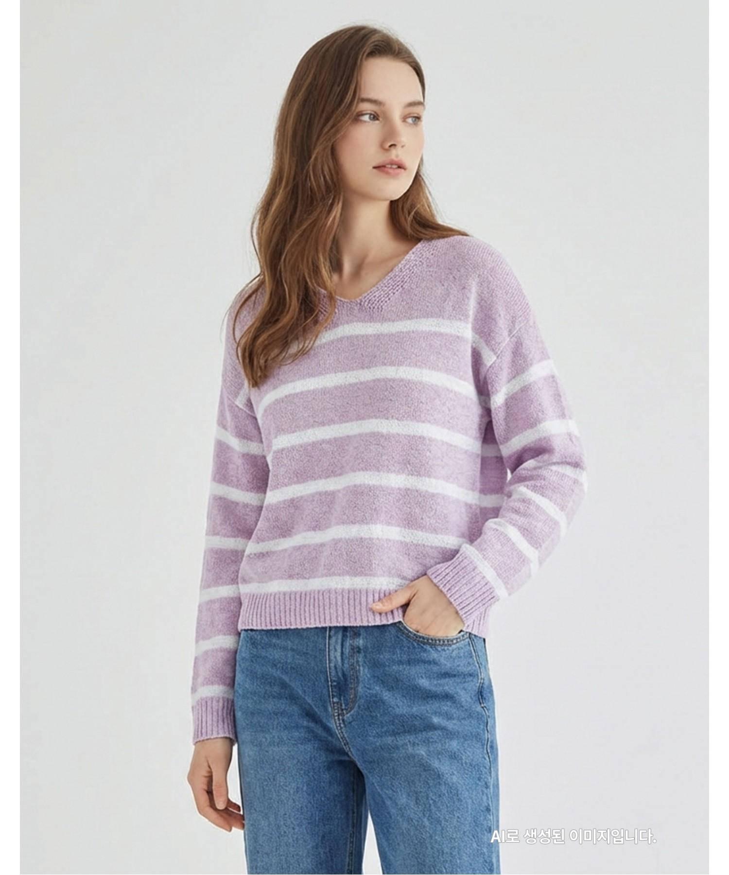 Misens V-Neck Striped Knit_Mb43Knm604Z Mint(Mn)/F(Free)