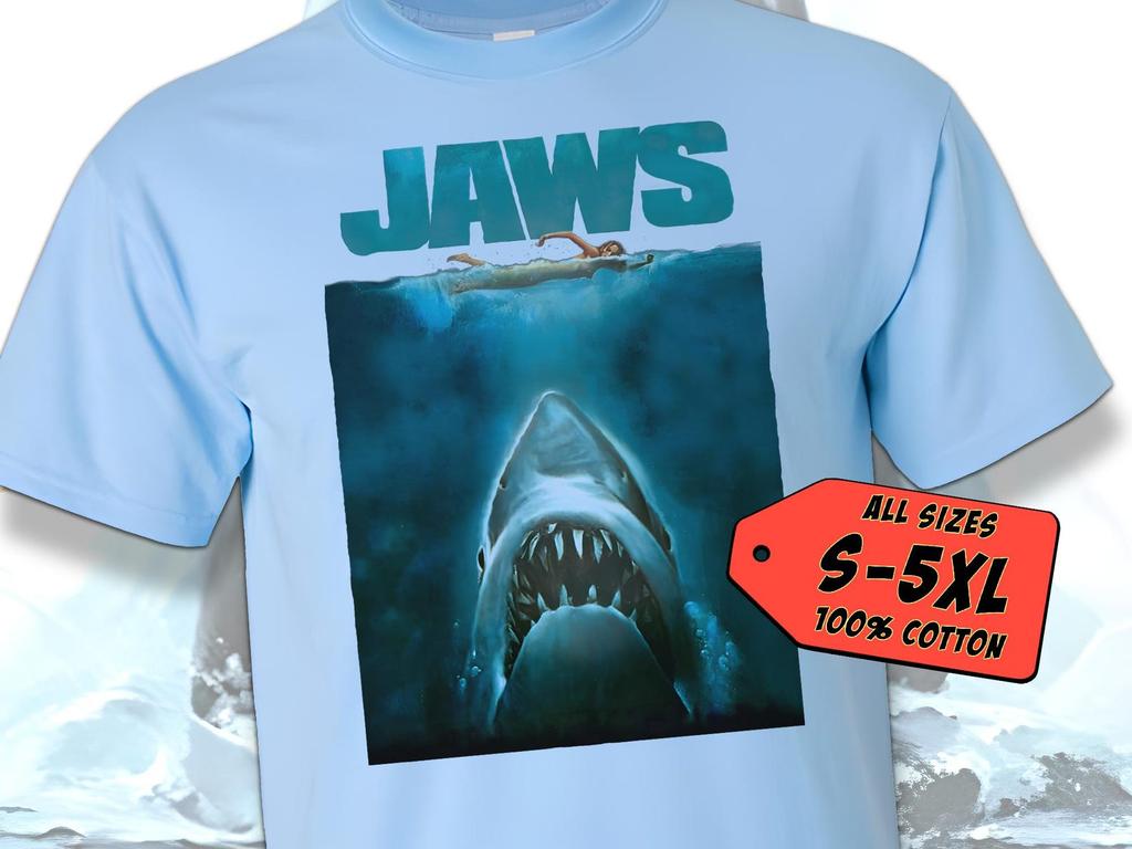 Jaws V2 T-Shirt Vintage SKY BLUE T-Shirt Dtg Digital Print Sizes S M L XL 2XL 3XL 4XL 5XL