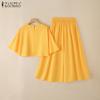 ZANZEA Women 3/4 Sleeve Print Blouse and Wide Leg Pants Casual Two Piece Suit Sets