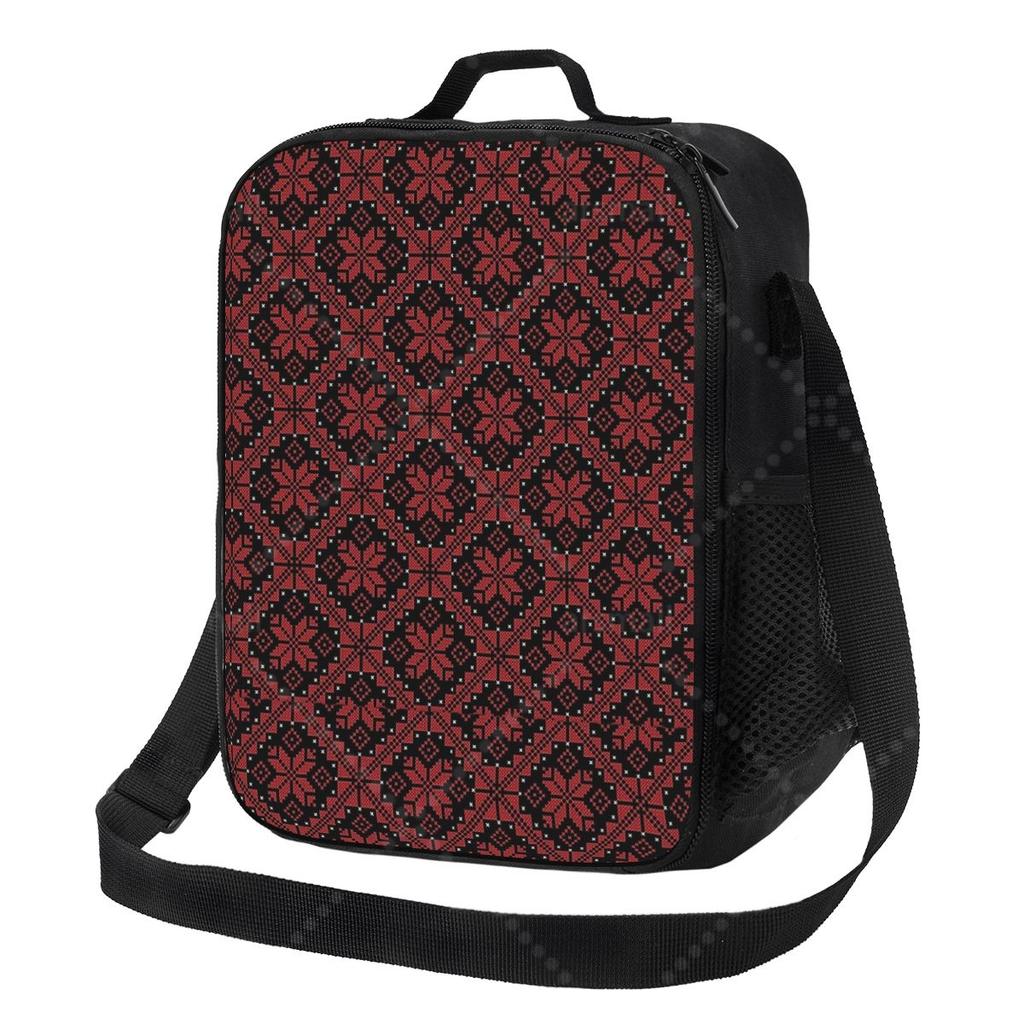 Palestinian Tatreez Lunch Bag with Adjustable Shoulder Strap Reusable Thermal Bento Tote for Work Picnic Beach