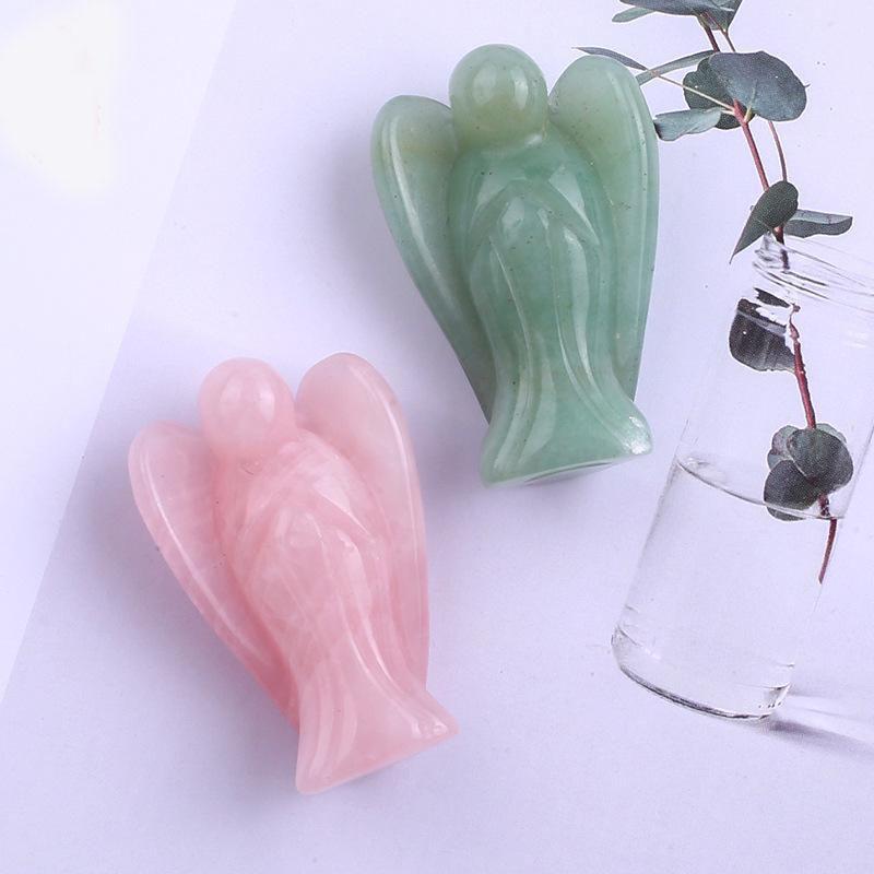 Rose Quartz and Jade Angel Carvings - Semi-Precious Crystal Home Decor