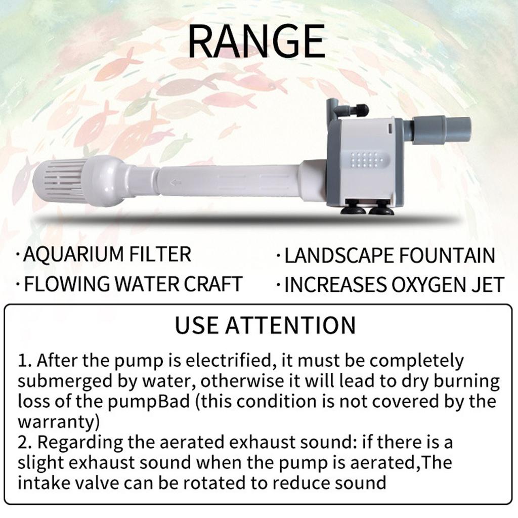 3 In 1 Aquarium Filter Pump Fish Tank Quiet Oxygen Aerator Filter Submersible Pump with 4 Removable