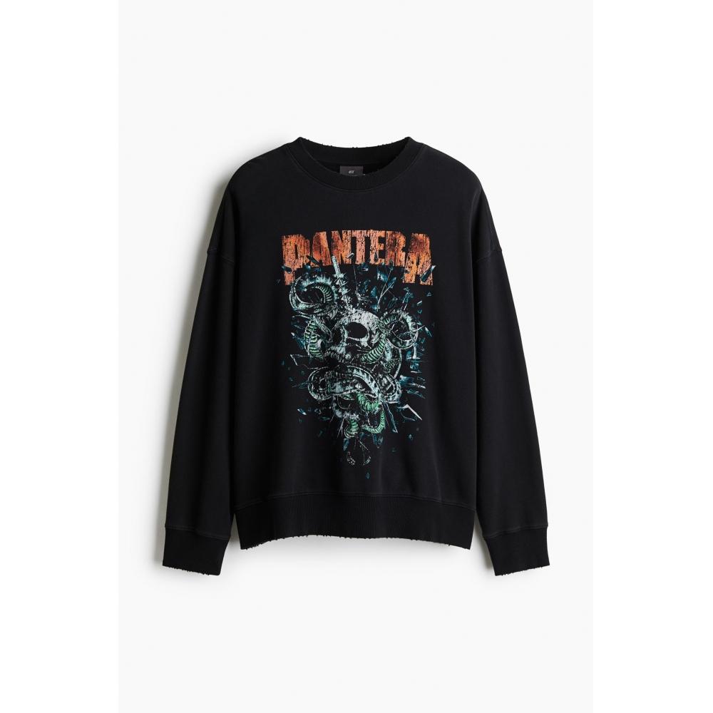 

H M Oversized Fit Print sweatsHirt Black Pantera XS