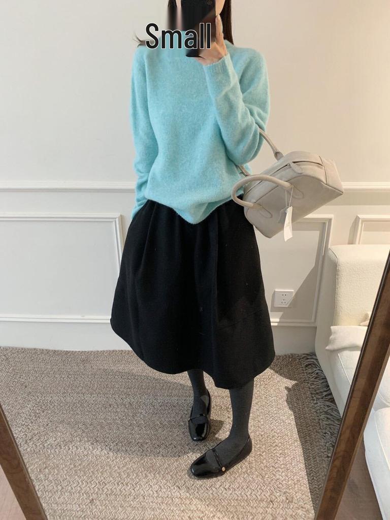 Elegant High-Waist Wool Blend A-Line Skirt - Autumn/Winter Classic