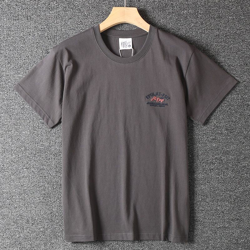 Foreign Trade Cut the Tag Off Tail Goods Skin-friendly Sanding Cotton Letter Embroidery Summer New Men's Fashion Round Neck Short Sleeve T-shirt