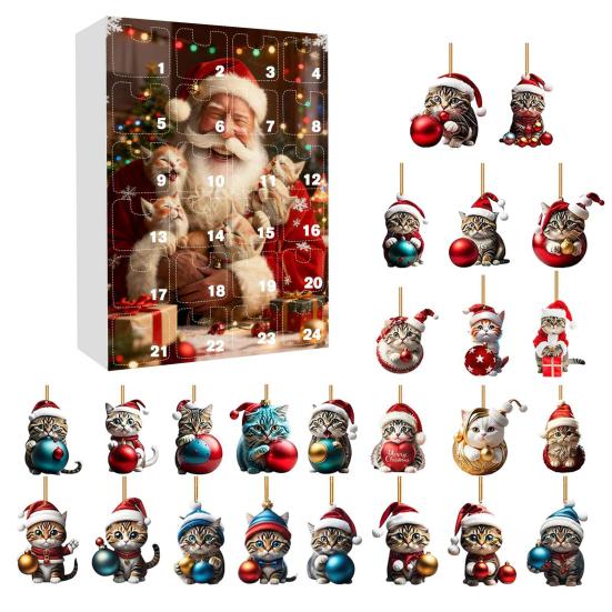 2025 Christmas Advent Calendar with Cat Ornaments 24-Day Countdown Box Unique Christmas Gift for Kids