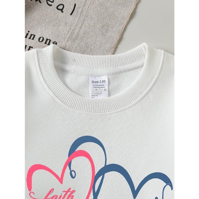 European sizes Girls Crew Neck Sweatshirt Faith Hope Love Hearts Design, Soft Cozy Pullover, Warm Casual for Autumn Winter.