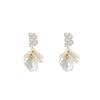 ZAKOL Korean Fashion Imitation Shell Dangle Earrings White Crystal Zirconia Flower Bridal Earring Party Accessories for Women
