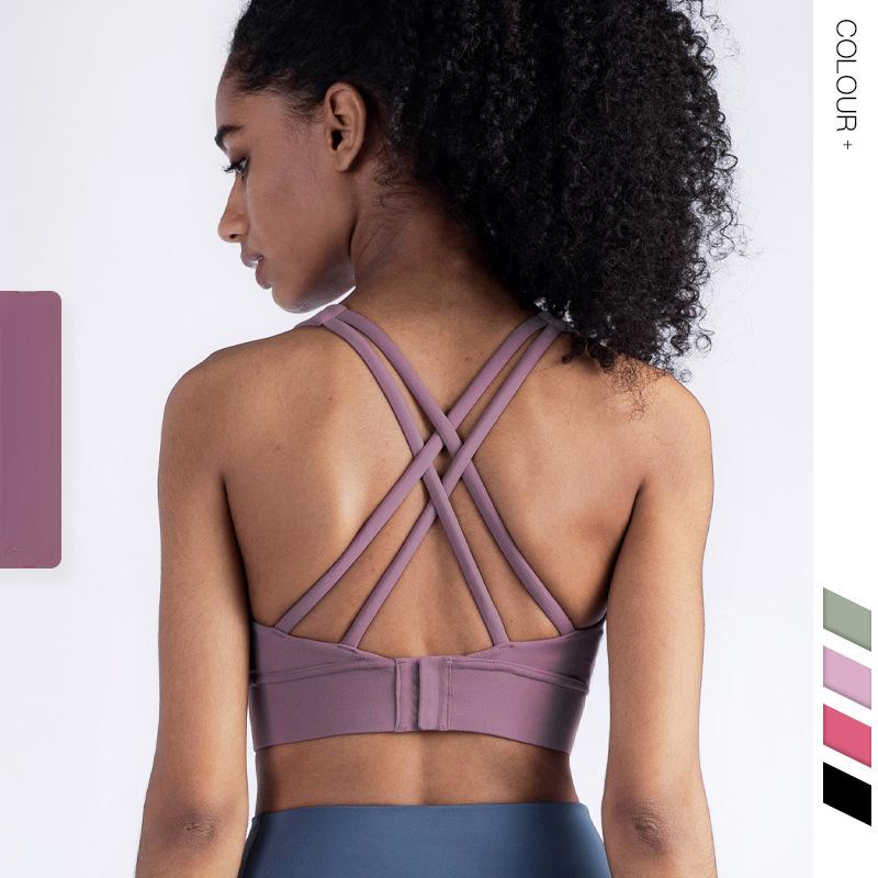 Women's Cross Sports Fitness Bra, Show Chest, Gather Back, Anti Shock Yoga Sports Bra