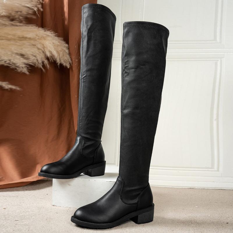 

Модные осенне-зимние новые ботфорты женские на высоком блочном каблуке 2025 41 чёрный