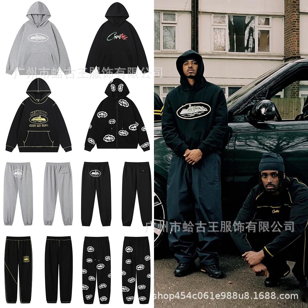 Cross-border CORT Demon Island Letter Print Unisex Plus Velvet Hooded Sweatshirt & Sweatpants Set