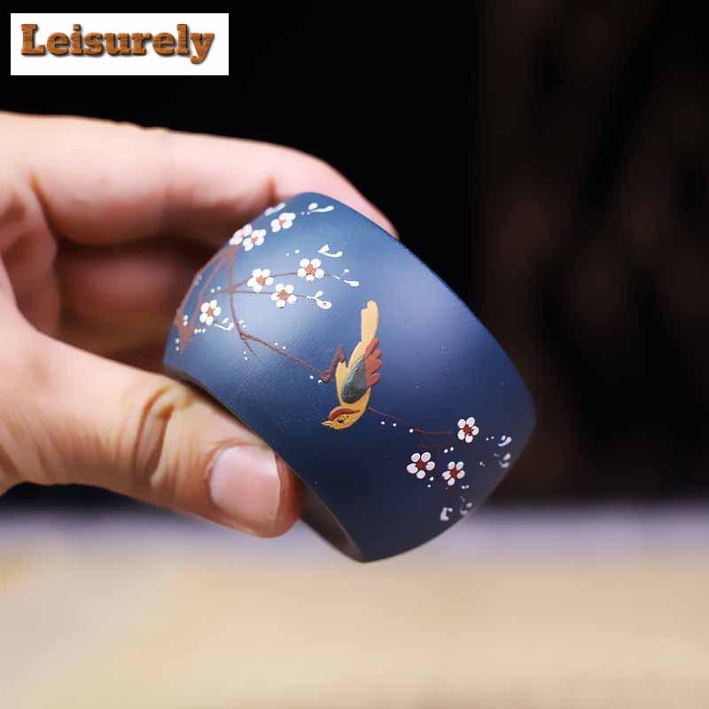 80ml Boutique Yixing Purple Clay Teacup Hand Painting Joyful Flower And Bird Master Cup Tasting Tea Bowl Small Mouth Cup Teaware