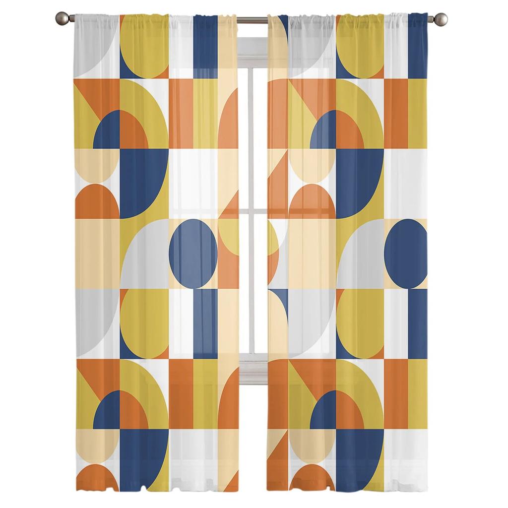 Nordische Retro mittelalterliche Geometrie Schlafzimmer transparente Vorhänge Urlaub Dekoration Fenster Voile Tüll Vorhang
