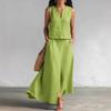 European and American Cross-border Sleeves Solid Color Cotton and Linen Tops Diagonally Inserted Bags Skirt Set 2026 Summer New Cross-border 