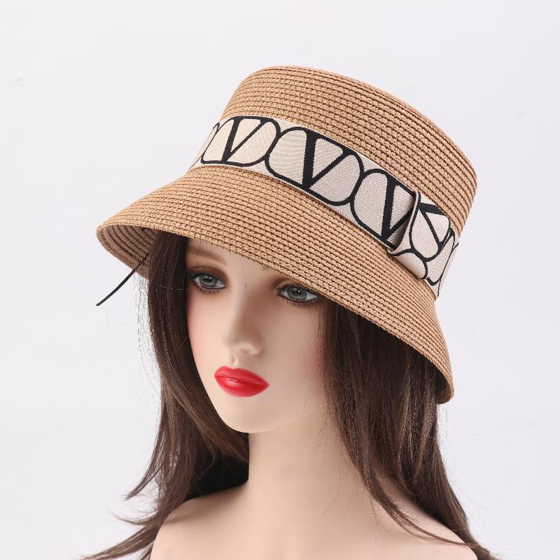 Trendy Letters Woven Fisherman Ladies Simple Straw Hat Sun Hats Outdoor Travel Beach Panama Cap Bucket Hats For Women