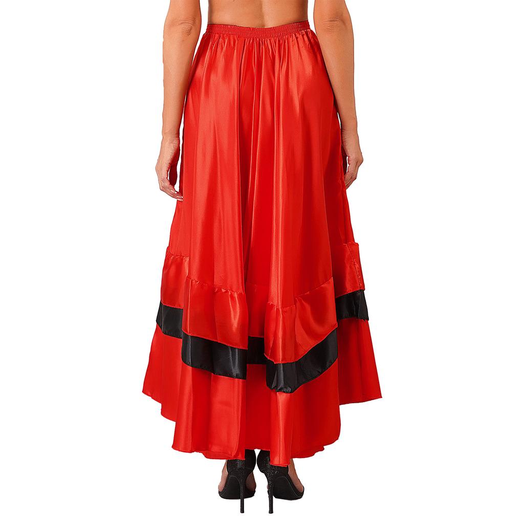 Womens Flamenco Dance Skirt Tiered Ruffles Wide Hemline Ballroom Dancing Skirt Carnival Stage Performance Costume