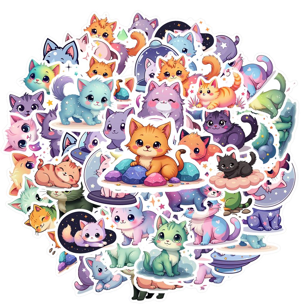 35pcs Kawaii Cat Meow Stickers Aesthetic Colored Decoration Scrapbooking Hand Accounting Graffiti Decals Supplies