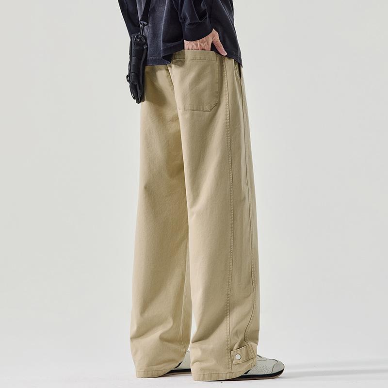 Pure cotton casual pants men's autumn new retro trendy brand loose wide-leg drape straight elastic waist trousers