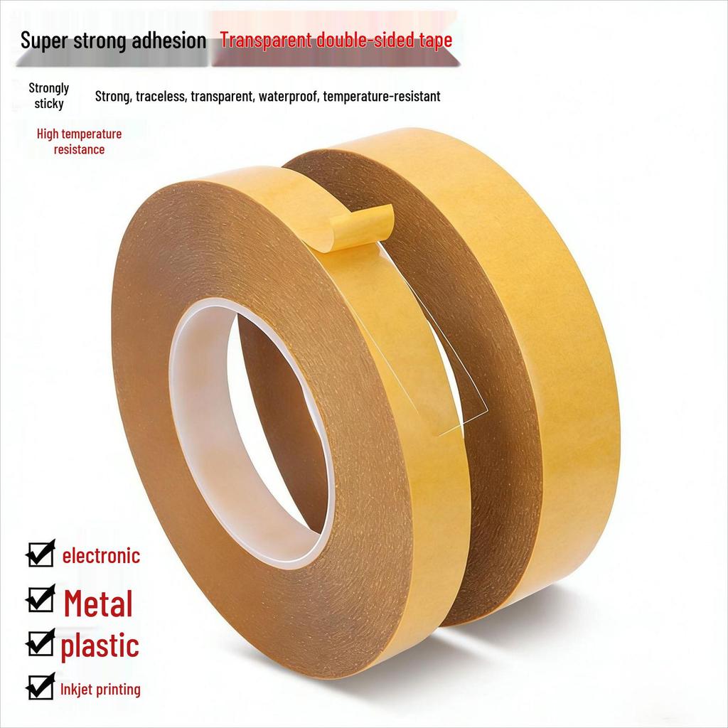 Crown 7965 Transparent PET Double-Sided Tape - Strong Adhesive, High Temp Resistant, Waterproof, Traceless, Ideal for Electronics.