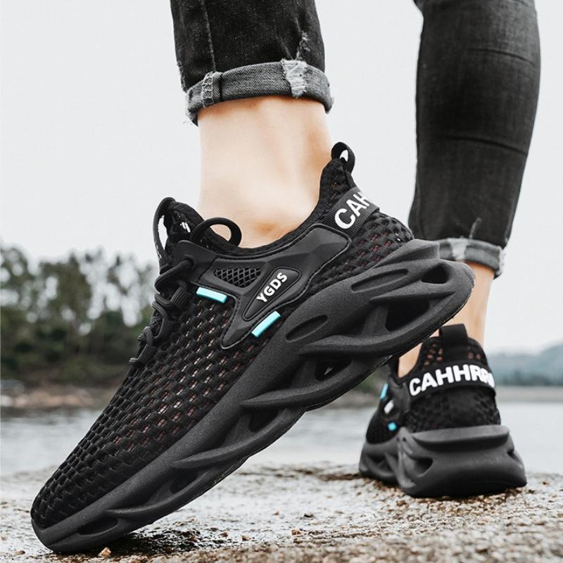 Summer Hollow Men's Platform Shoes New Breathable Height-enhancing Casual Sneakers Outdoor Comfortable Soft-soled Running Shoes