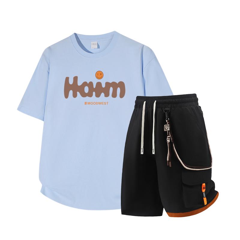 Dmo Men's Short Sleeved Set Summer Short Sleeved Slim Fit Upper Garment Men's Two-piece Set
