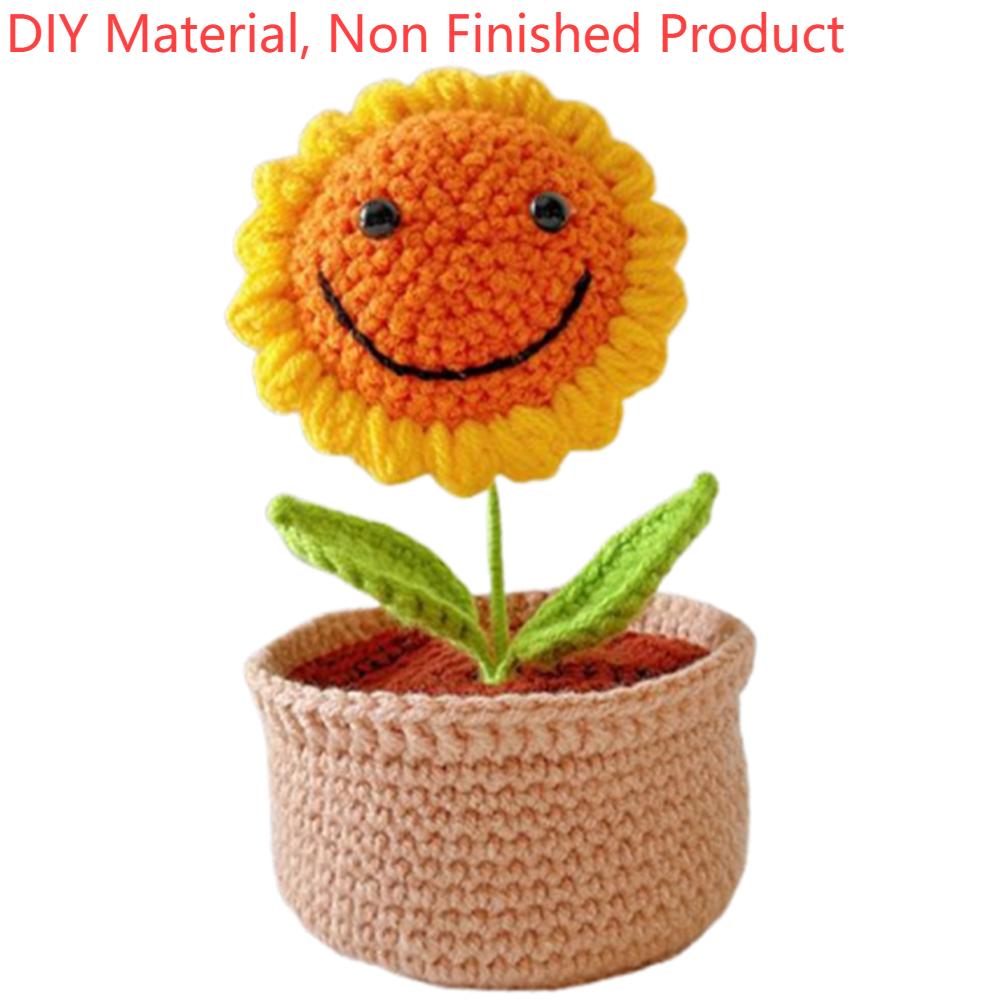 

DIY Artificial Small Potted Plants with Video Tutorials Hand Woven Knitting Kit Wear Resist for Home Room Decor Desktop Ornament