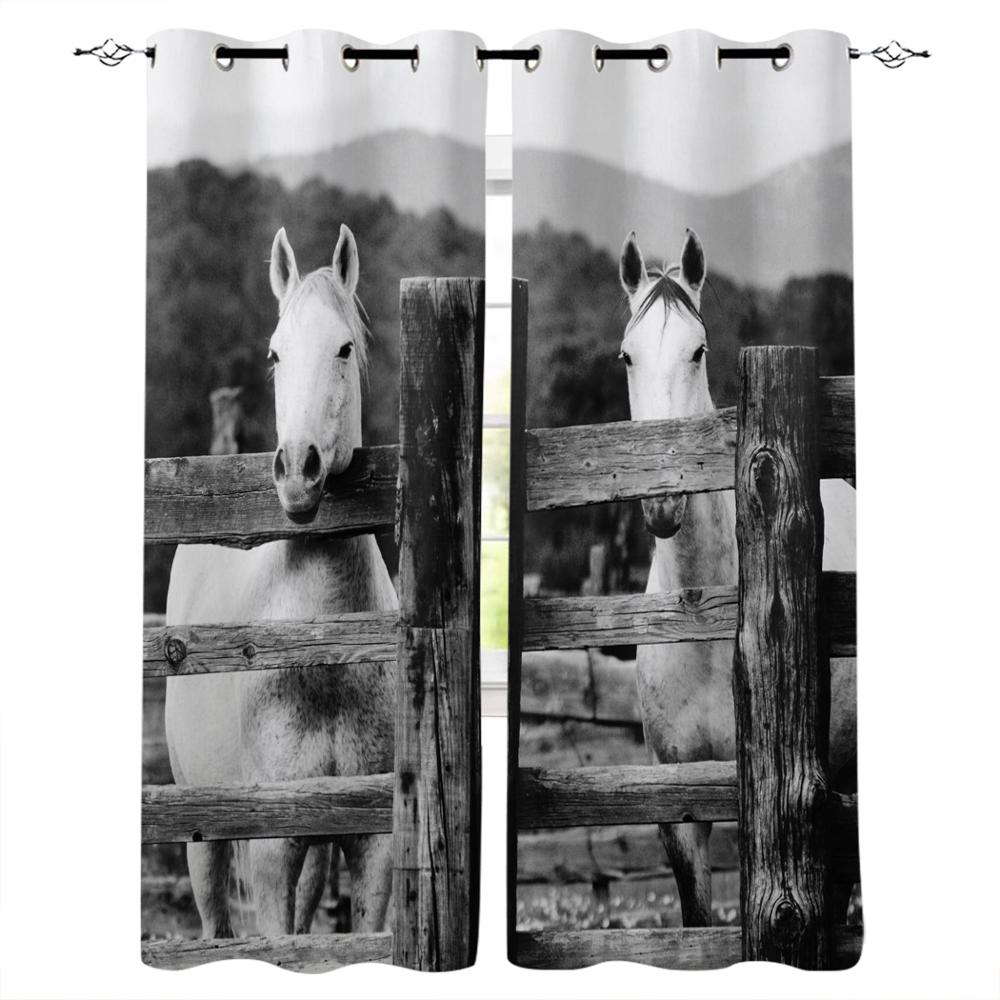 Farm Animal Horse Black And White New Simple Curtains Home Decoration Curtains Modern Home Supplies