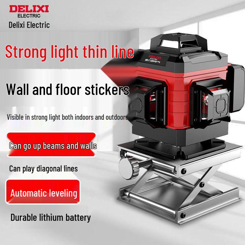 Delixi 12-Line Green Laser Level - High Precision Outdoor Instrument for Wall and Floor Leveling