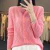 2023 Women's Retro Loose Round Neck Hollow Pure Wool Cardigan Sweater Knit - Early Autumn