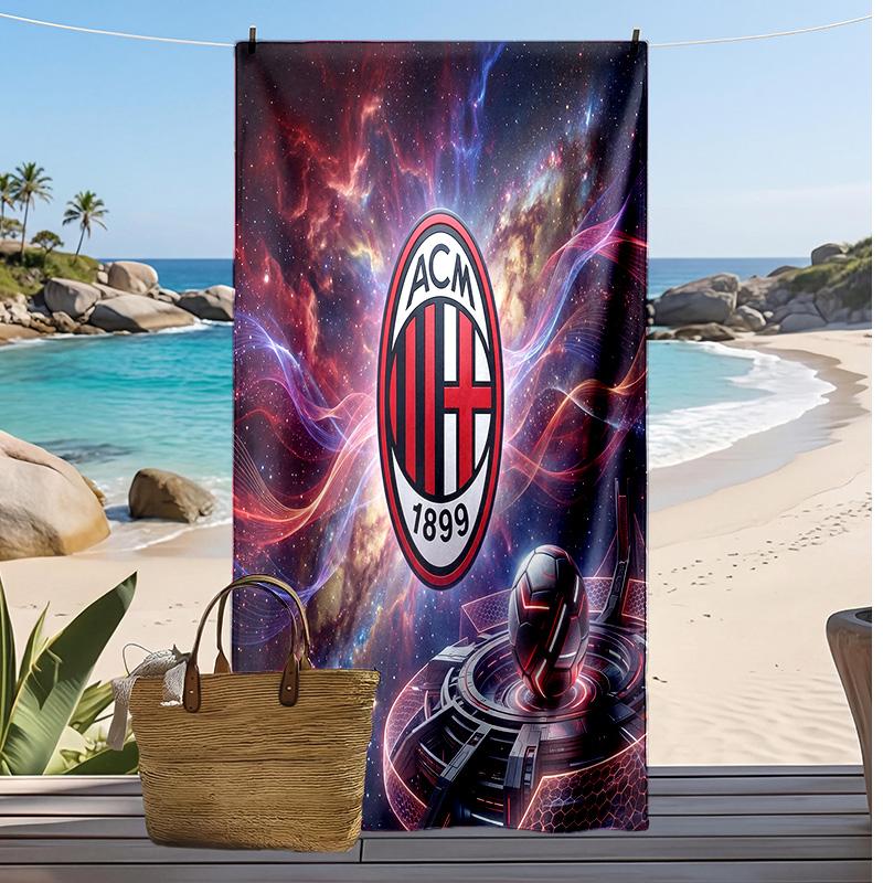 Asciugamano da Spiaggia Stampato AC Milan Asciugamano Morbido ad Asciugatura Rapida Coperta da Spiaggia Rettangolare Grande Portatile per Viaggi Piscina