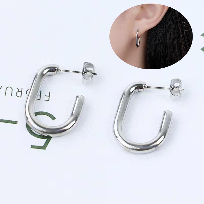 Trendy U-Shaped Stainless Steel Geometric Oval Earrings