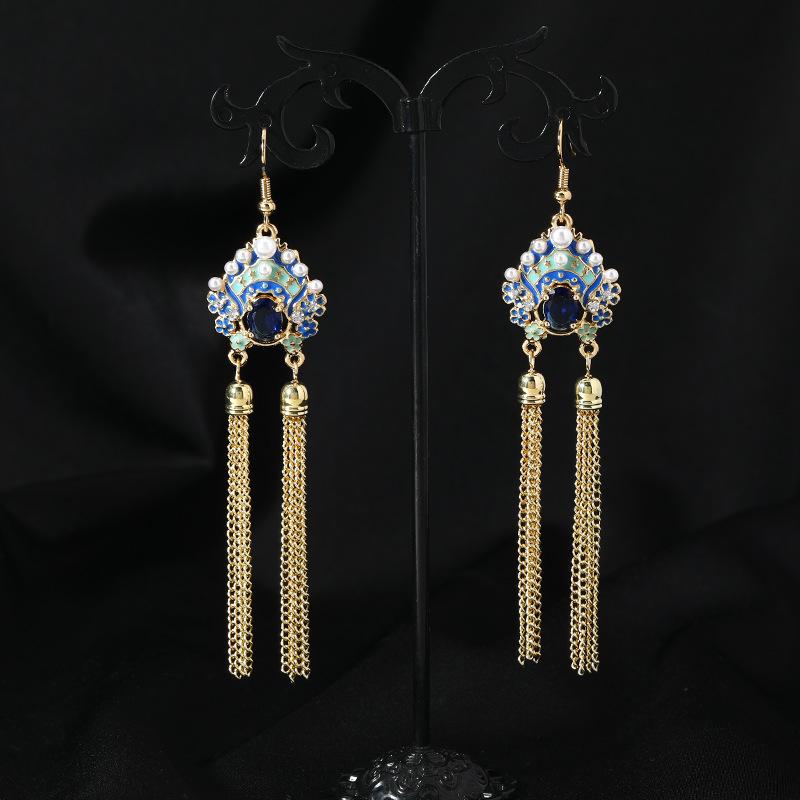 

Дизайнерские серьги-подвески с кристаллами в китайском стиле, темпераментные, длинные, с бахромой, для лица, высококлассные