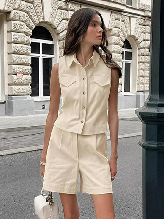 Französisches Sommer Baumwoll-Leinen Damen Tanktop & Shorts Set – High-End, Trendige Mode für 2025