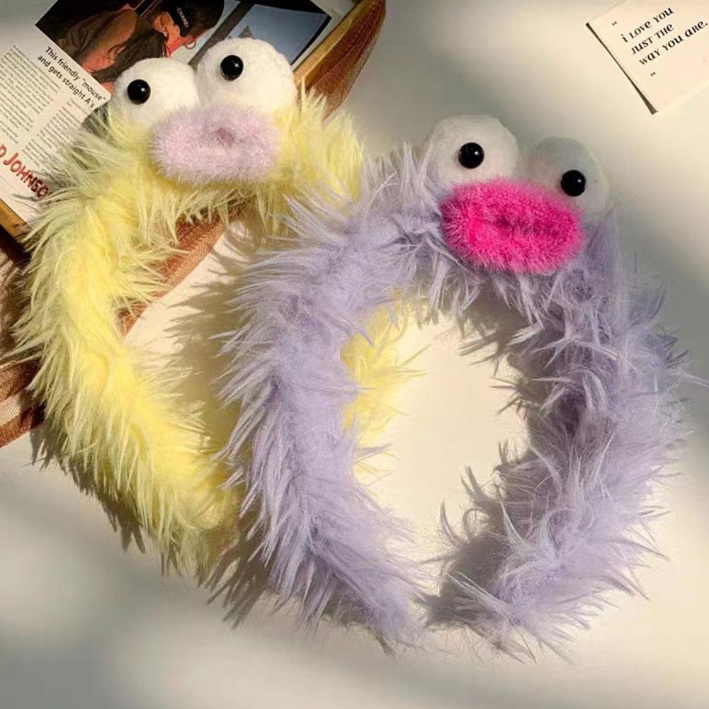 Funny Furry Monster Headband with Big Eyes, Plush Cartoon Headdress for Women Adults Face Washing & Party Wear Costume Cosplay