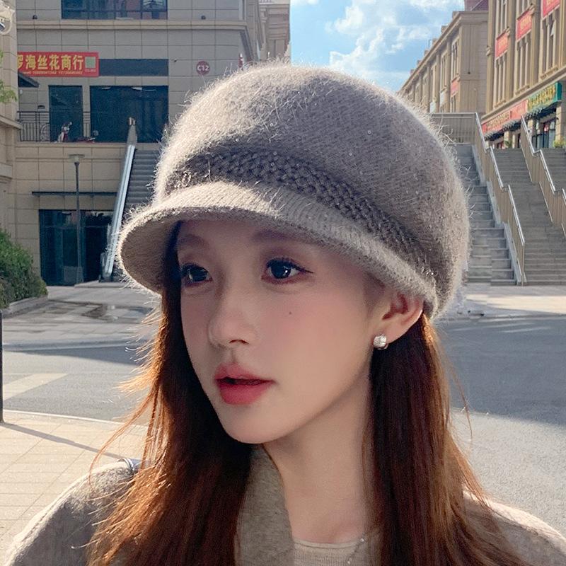 Wool Hat Women's Autumn and Winter Warm Knitted Cap Cold Protection Ear Hat Rabbit Hair in The Elderly Hat