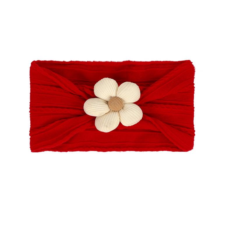 Children's Nylon Headband with Handmade Flowers - Wide, High Elasticity, Soft Jacquard Fabric