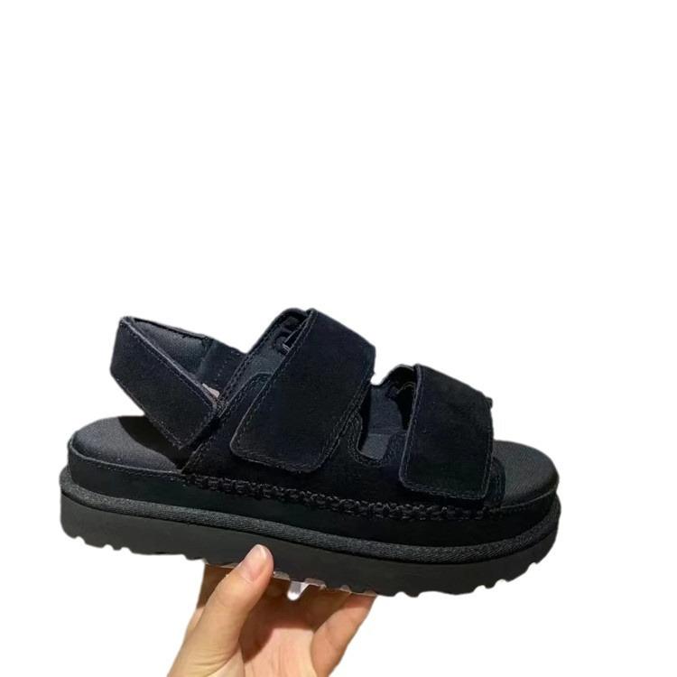 Soft sole 2025 summer new fashion leather open-toed casual sandals women's muffin thick sole versatile Velcro light