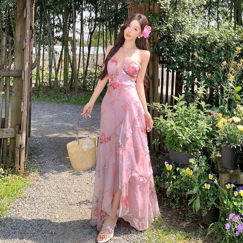 Spot Floral Skirt Yunnan Seaside Vacation Skirt Irregular Skirt, Fishtail Skirt, Tube Top, Chest Pad, Long Skirt