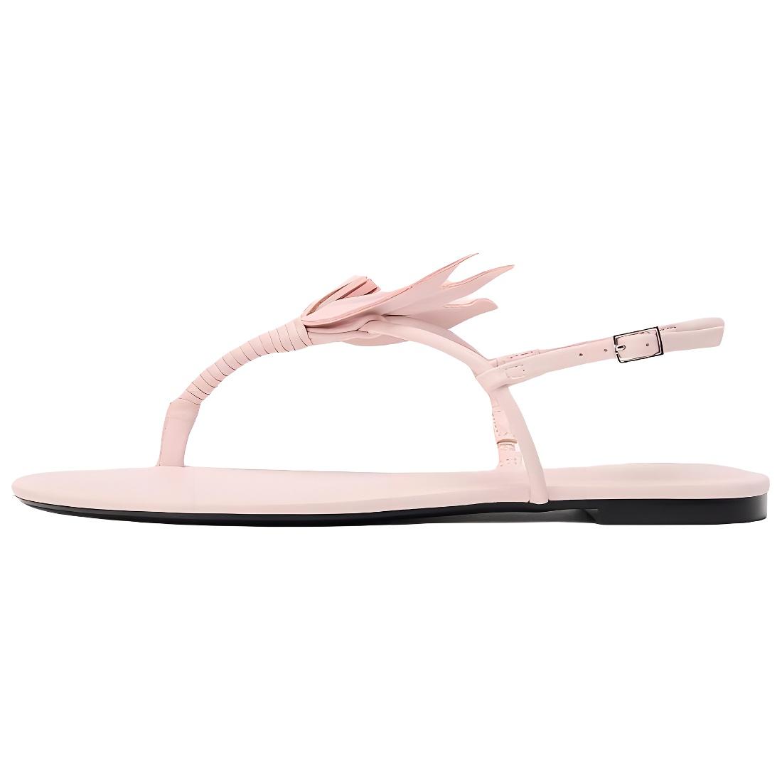 

Zara Pu Versatile Vintage Floral Decor One Strap Sandals 1Cm Women sandals Rose-Red 1624510050 37