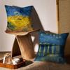V-Van Gogh Ölgemälde Druck Kissenbezug Milbenschutz Kissenbezug Verdeckter Reißverschluss Seidiger Kurzer Plüsch Sofakissenbezug